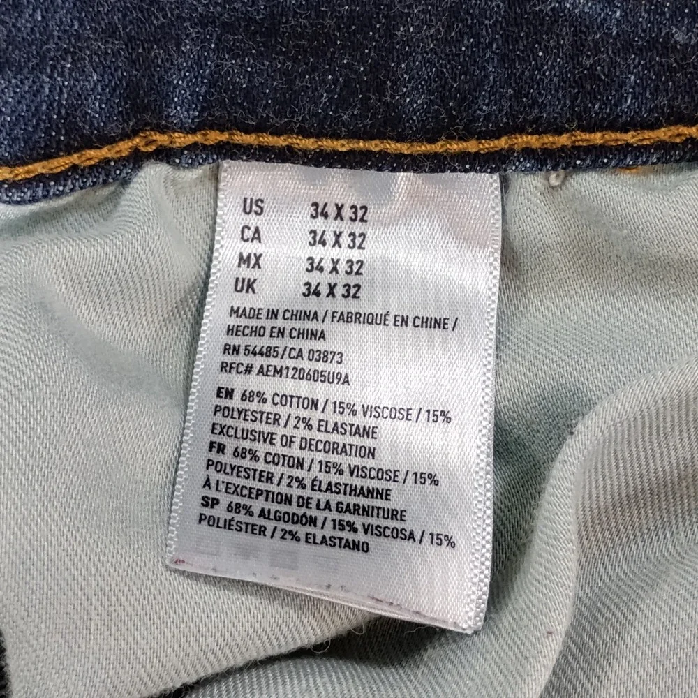American Eagle Jeans Mens 34x32 Original Straight Active Flex Dark Wash Denim